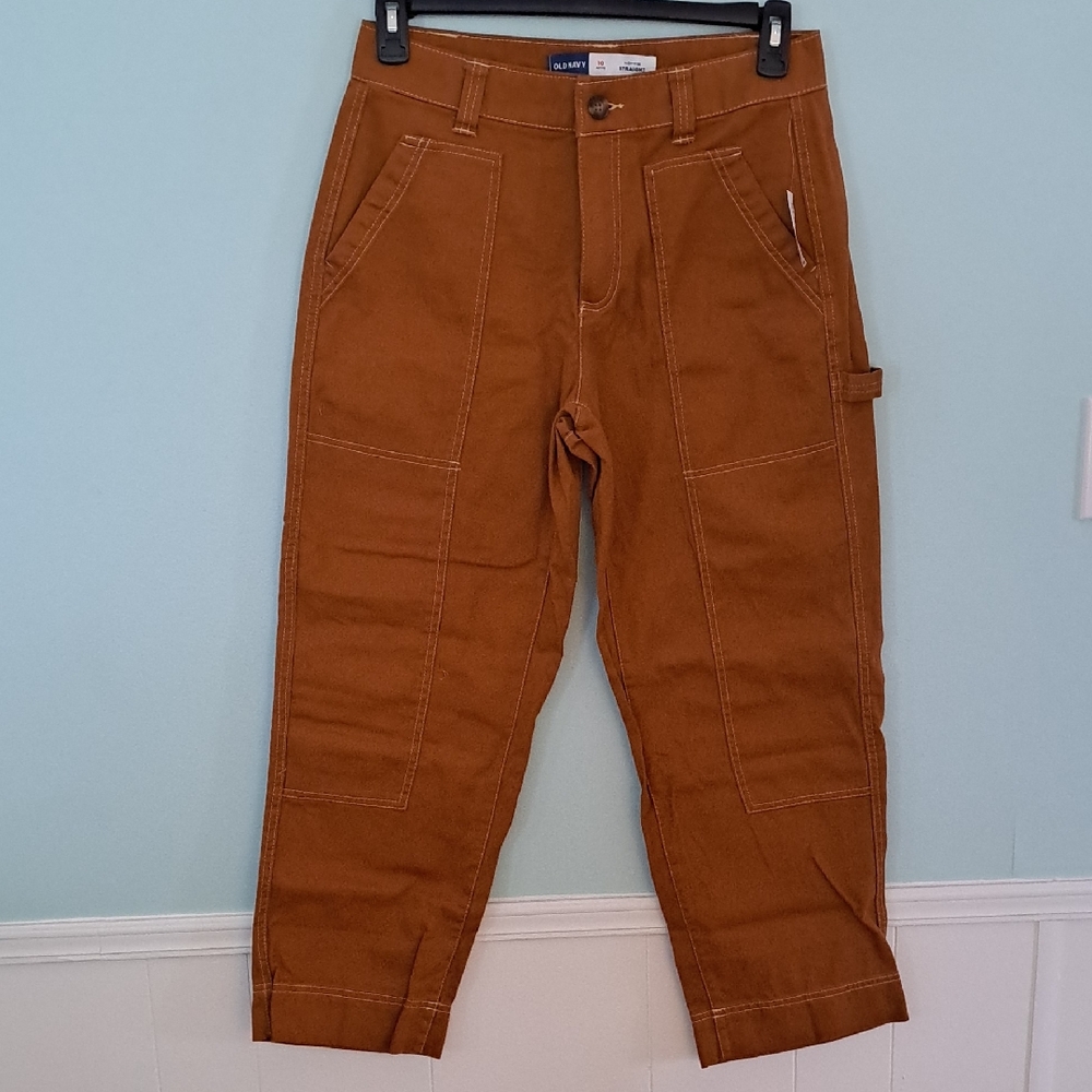 OLD NAVY NWT Straight/Wide Leg Carpenter Style Jeans, Rust Color, Size: 10P
